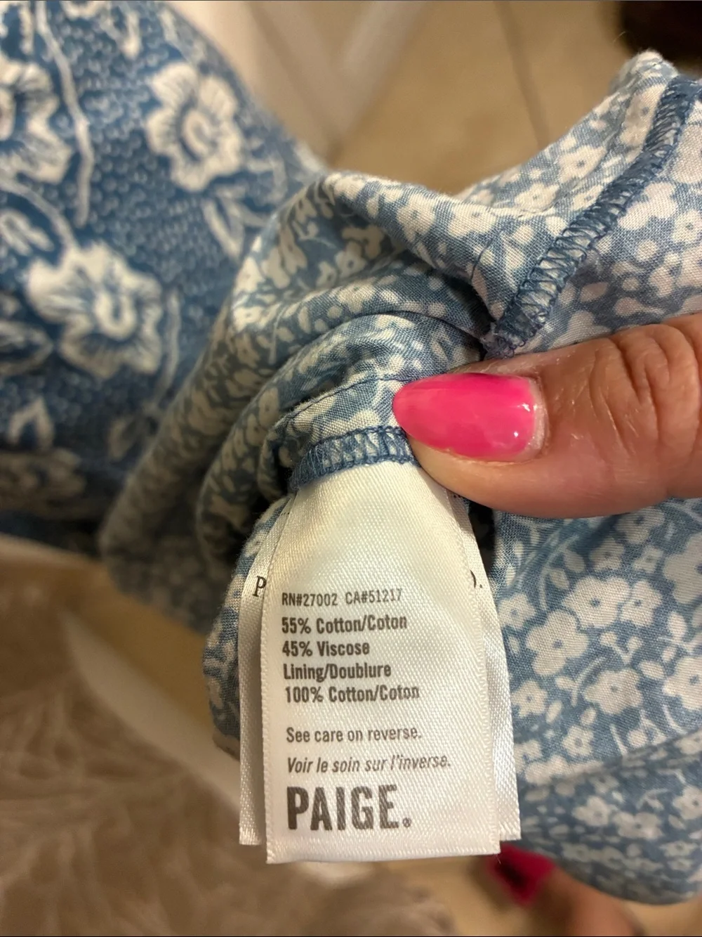 PAIGE Blue and White Floral Maxi Dress with Ruffle Hem Sz S